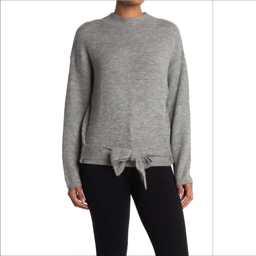 Wayf Mock Neck Tie Bow Waist Sweater Pullover
